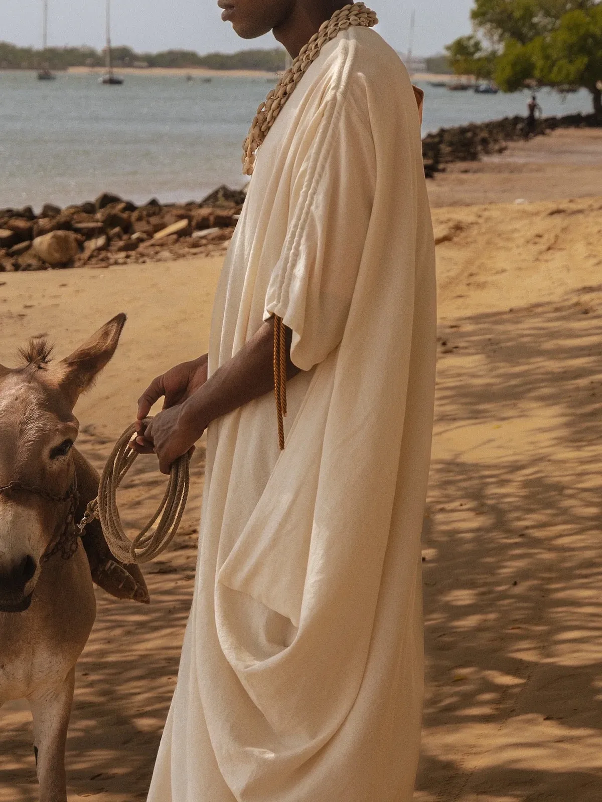 One-Shoulder Sari Dress in Neutral