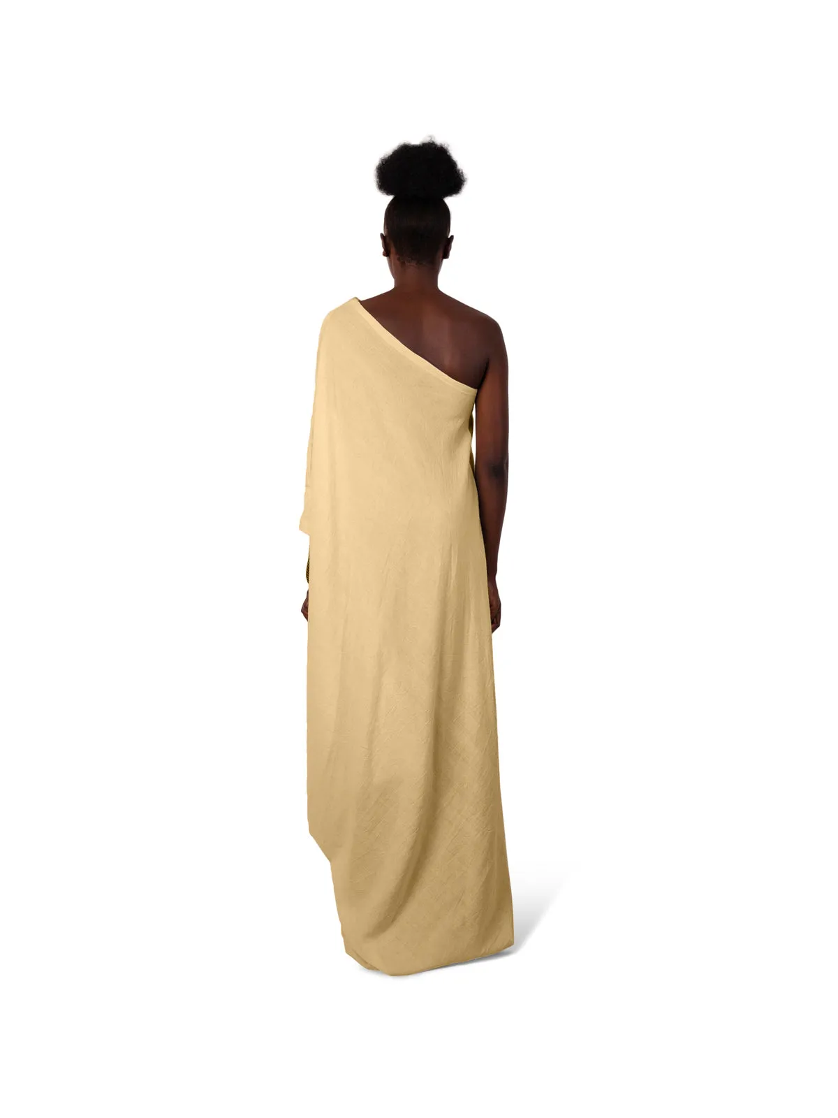 One-Shoulder Sari Dress in Neutral