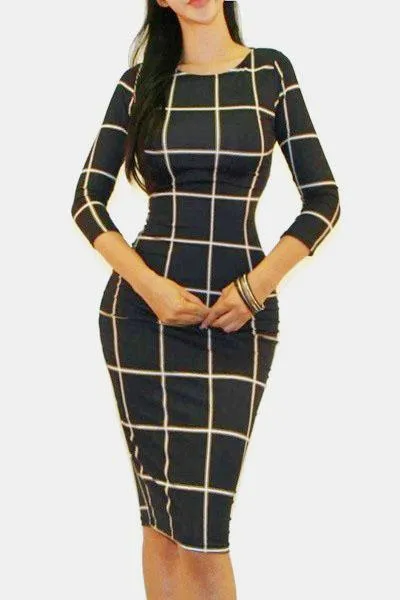 Plaid Bodycon Dress Lindsey Quarter Sleeve