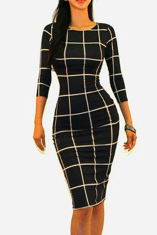 Plaid Bodycon Dress Lindsey Quarter Sleeve