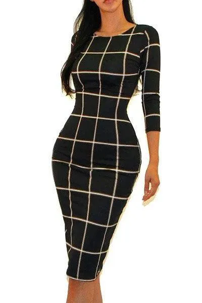 Plaid Bodycon Dress Lindsey Quarter Sleeve