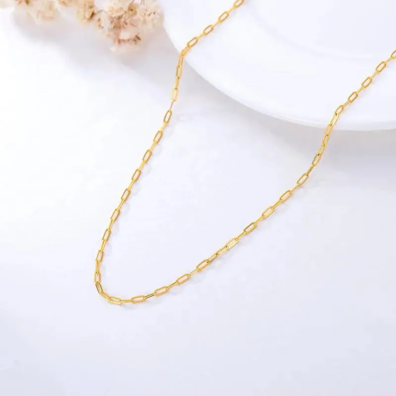 18K Solid Gold Paperclip Chain Necklace