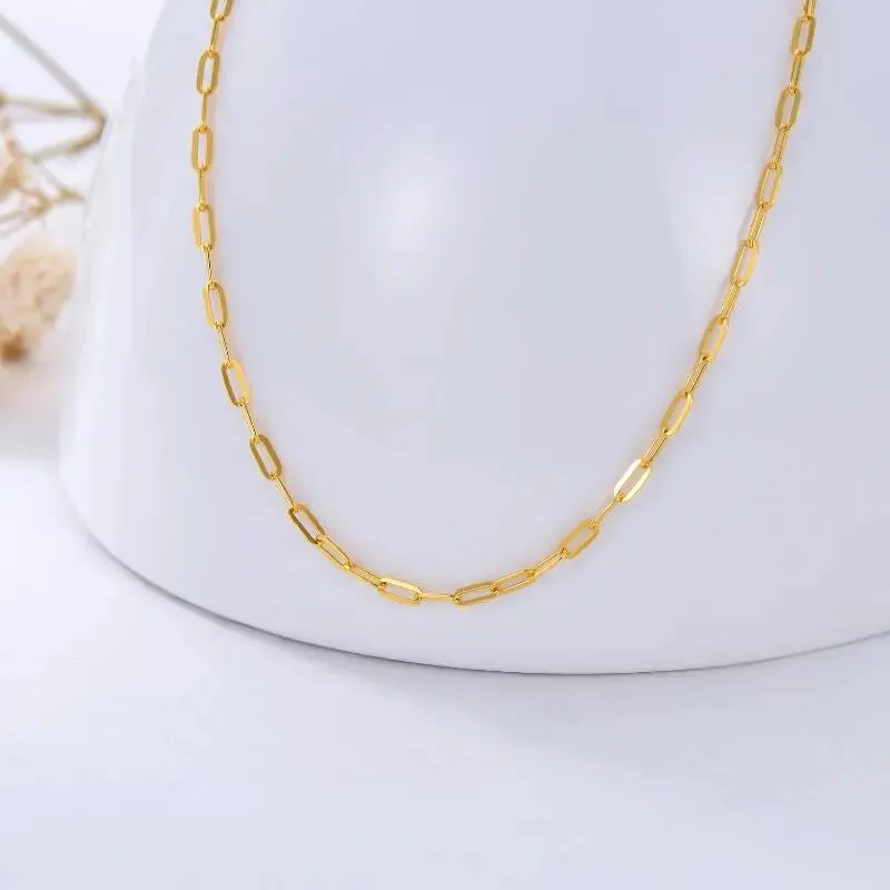 18K Solid Gold Paperclip Chain Necklace