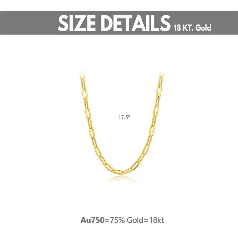 18K Solid Gold Paperclip Chain Necklace