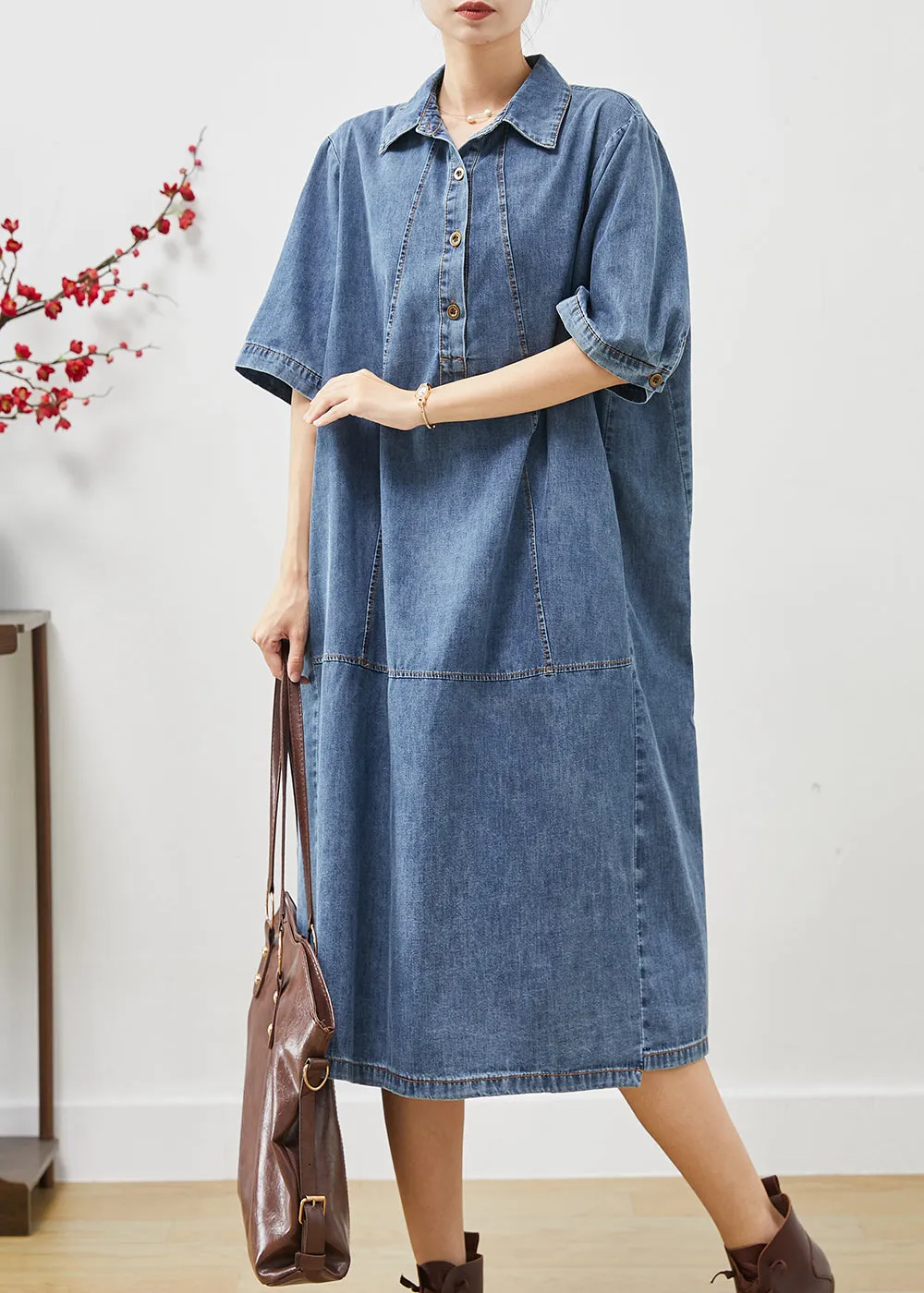 Patchwork Denim Summer Dress in Unique Blue Oversized Style