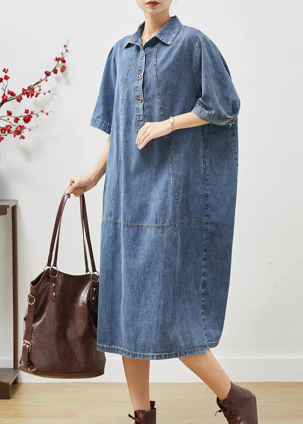 Patchwork Denim Summer Dress in Unique Blue Oversized Style