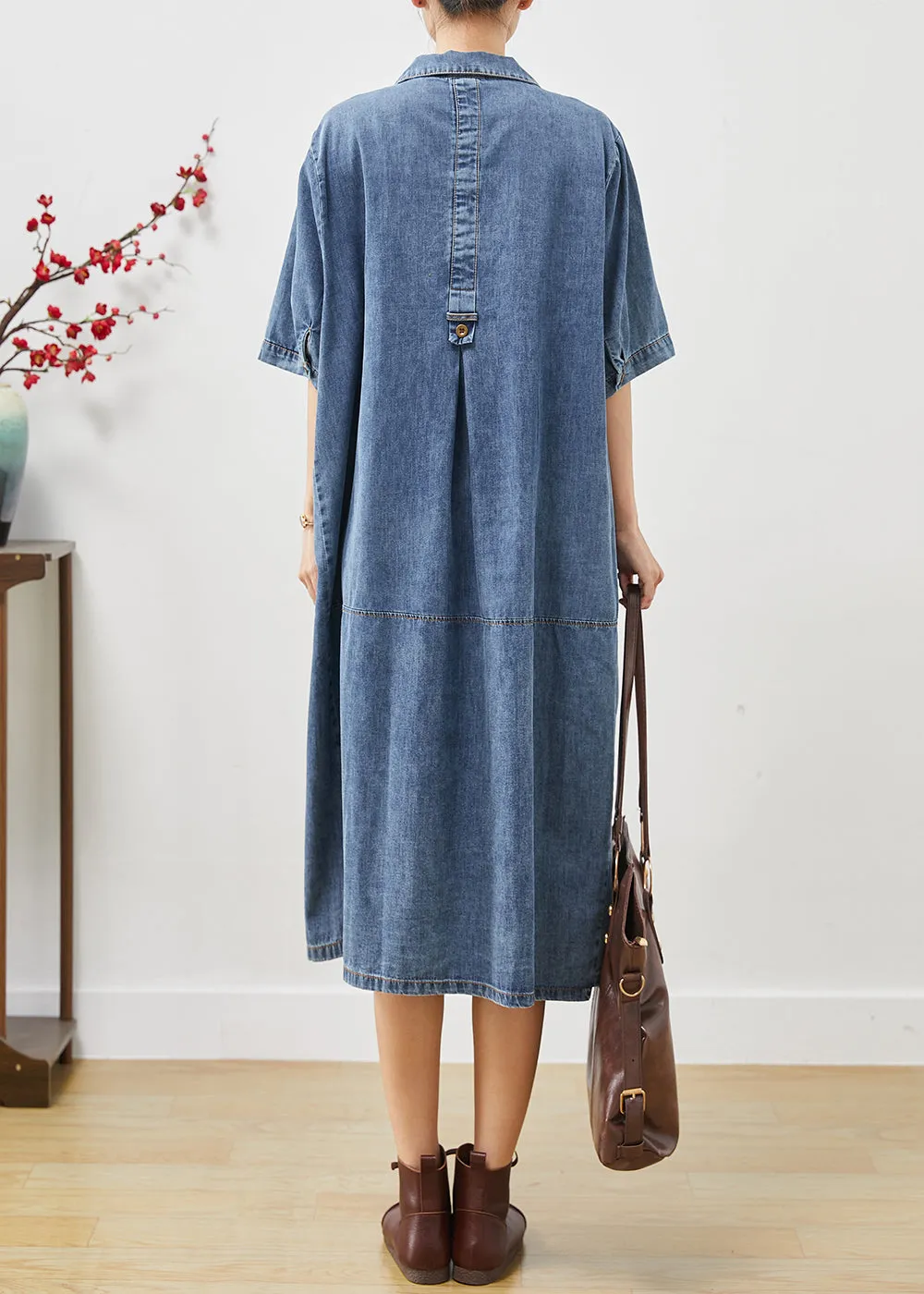 Patchwork Denim Summer Dress in Unique Blue Oversized Style