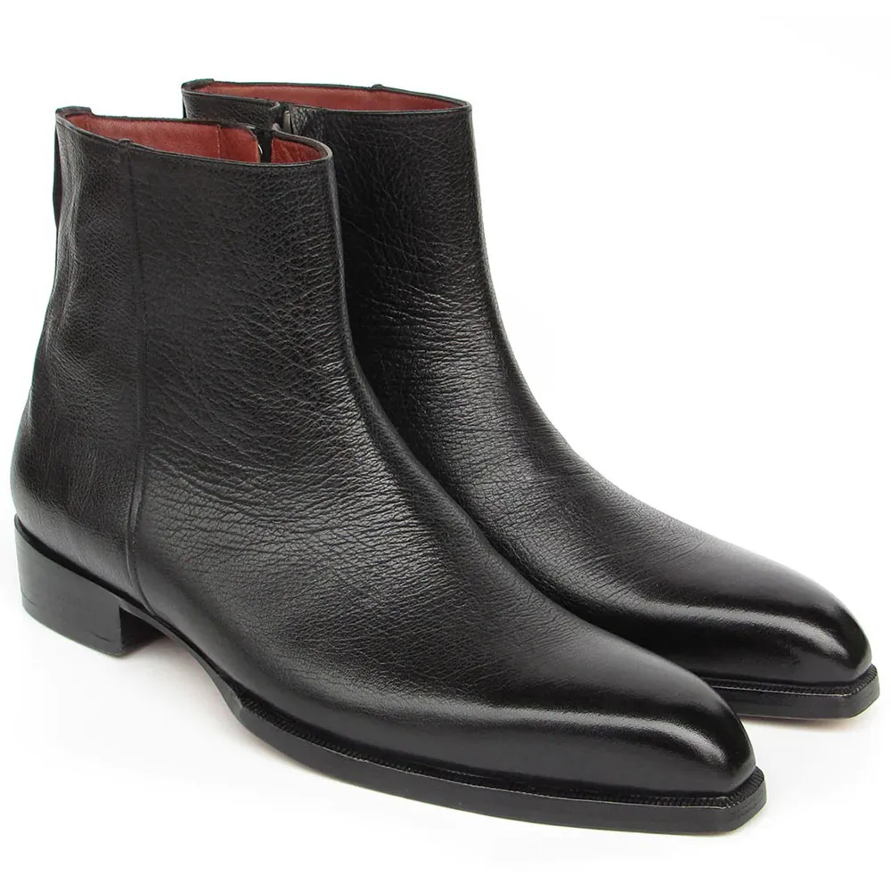 Paul Parkman Black Leather Side Zipper Boots