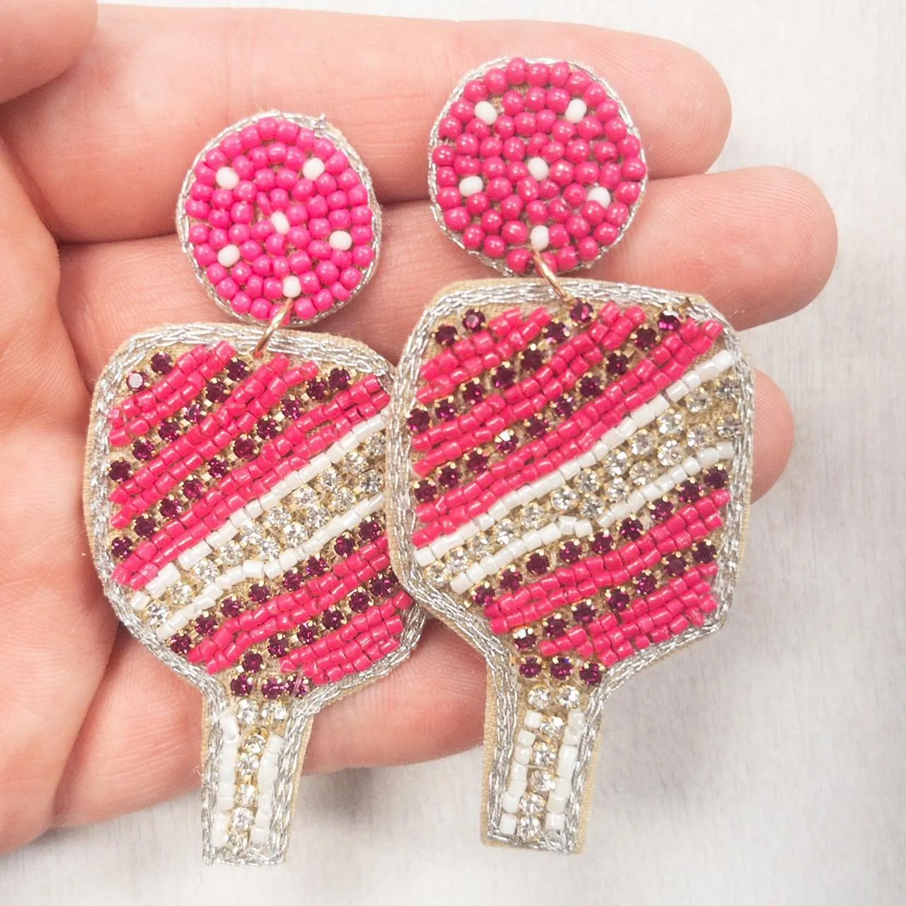 Beaded Pickle Ball Earrings