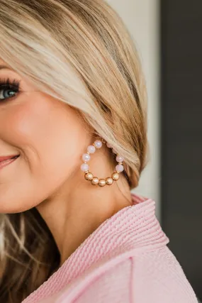 Pink Beaded Hoop Earrings