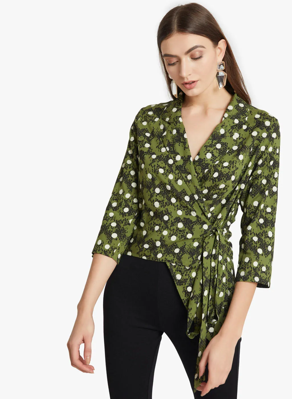 Polka Dot Wrap Blouse