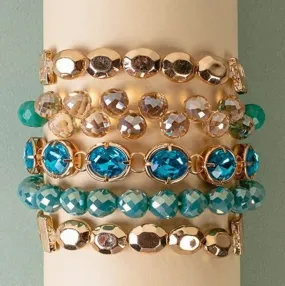 Turquoise Crystal & Gold Beaded 5-Piece Bracelet Set