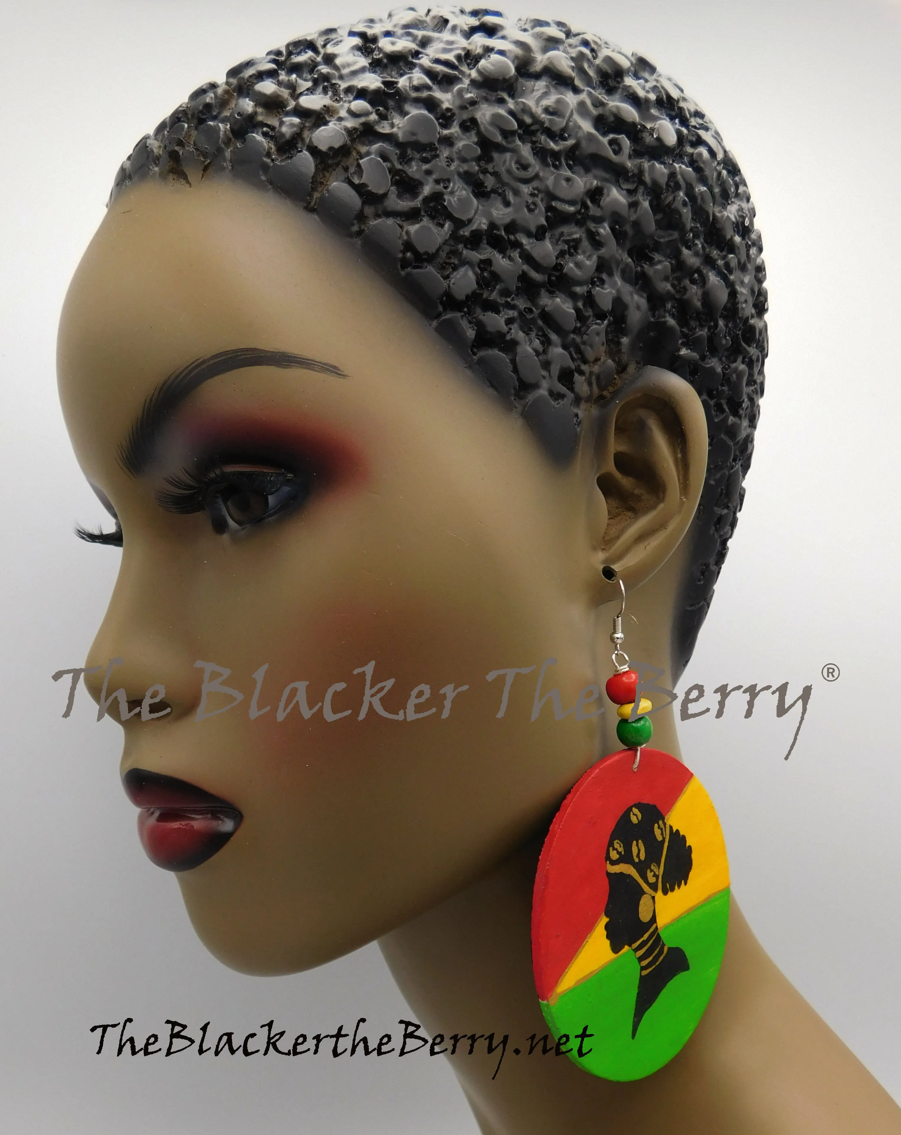 Rasta Earrings Woman Silhouette Hand Painted Red Yellow Green The Blacker The Berry