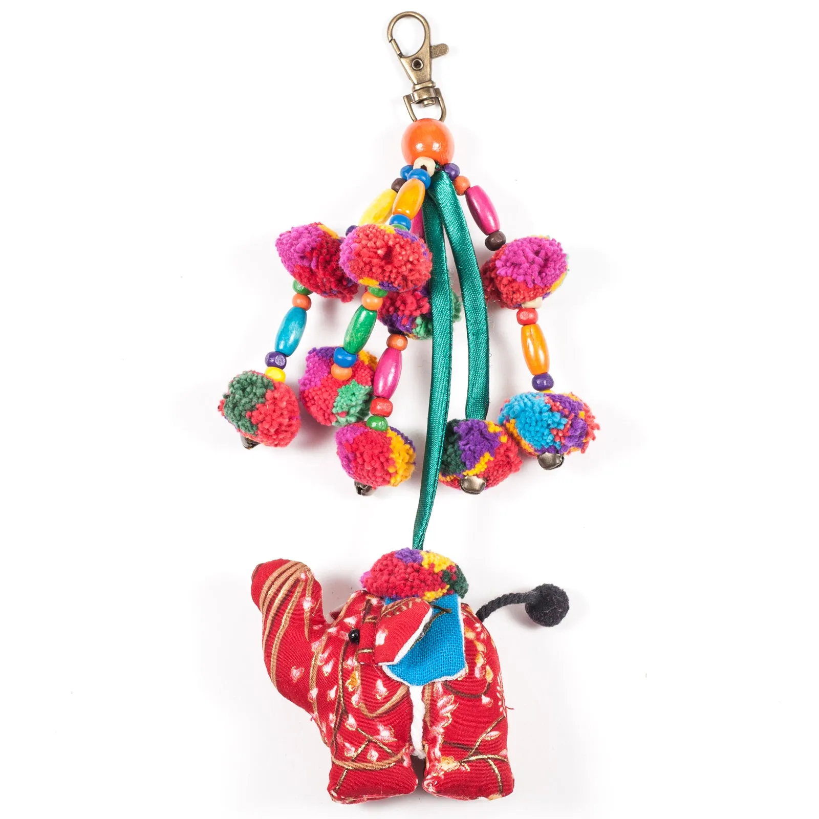 Pom-Pom Red Elephant Zipper Pull from Thailand