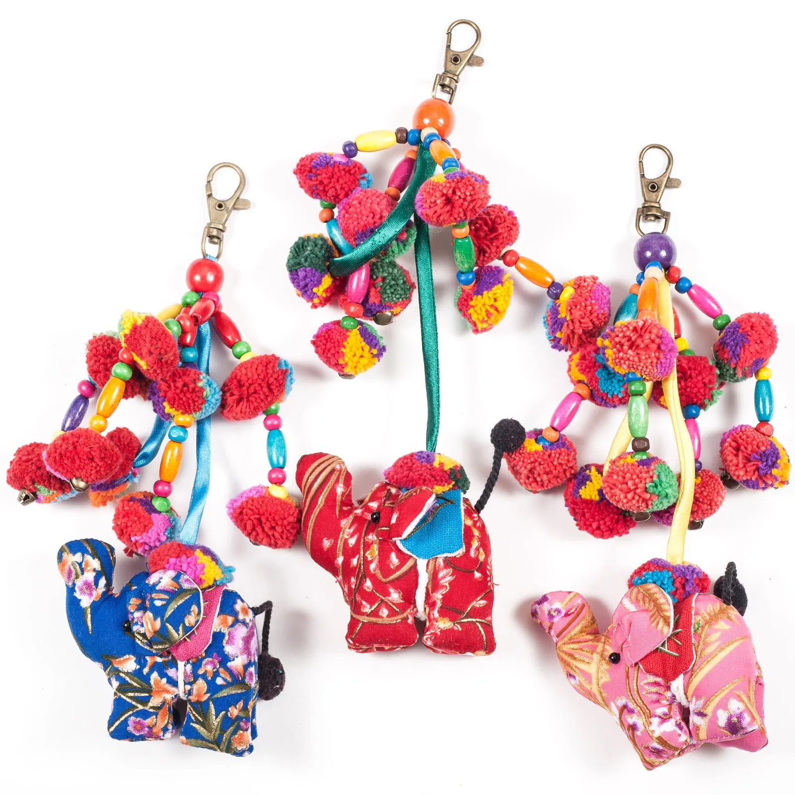 Pom-Pom Red Elephant Zipper Pull from Thailand