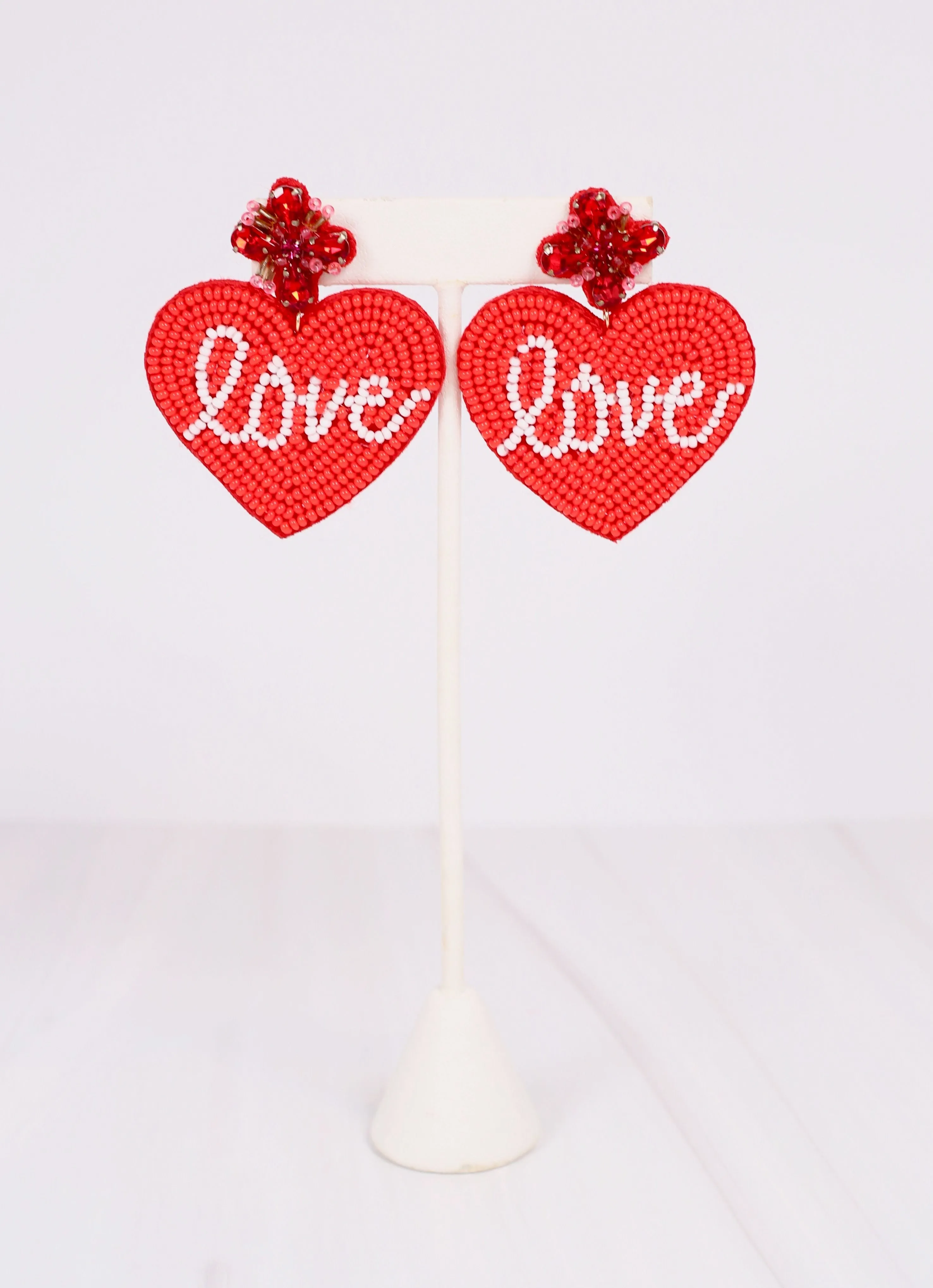 Red Love Heart Beaded Earrings