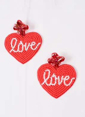 Red Love Heart Beaded Earrings