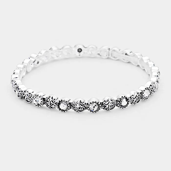 iLLASPARKZ Antique Metal Stretch Bracelet with Round Crystals