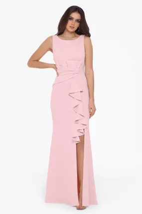 Petite Ruffled Bow Gown in Scuba Crepe