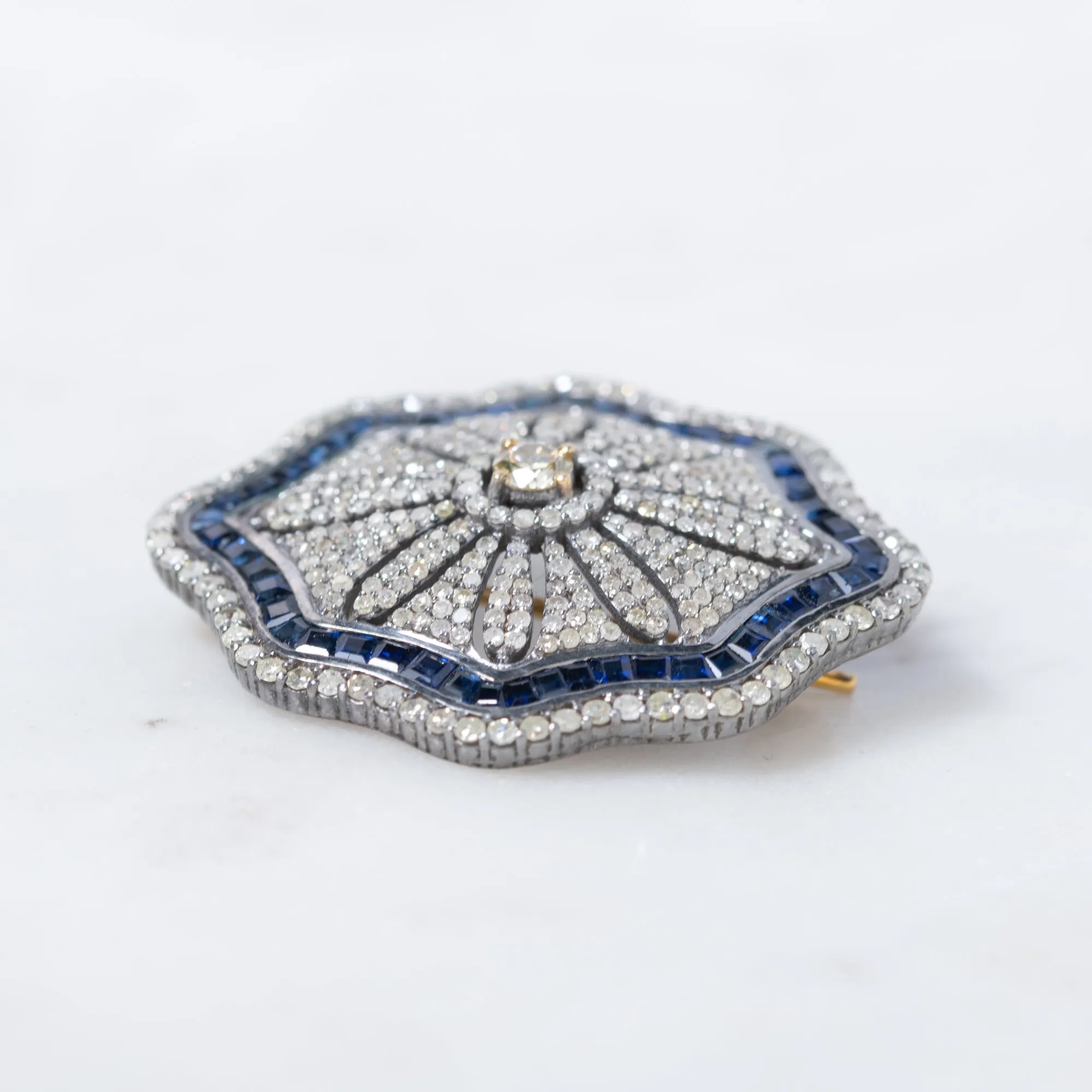 Sapphire Diamond Flower Brooch