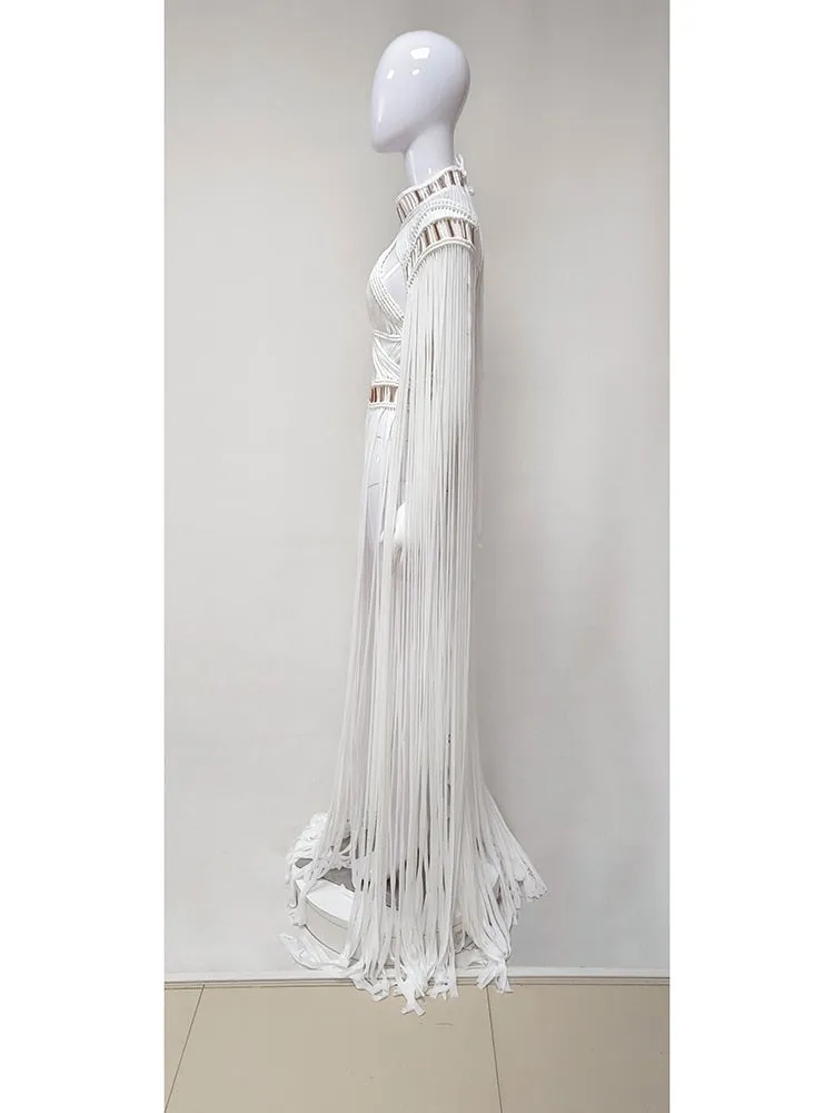 Handmade Designer Cotton Fringed Rope Dress - Women's Long