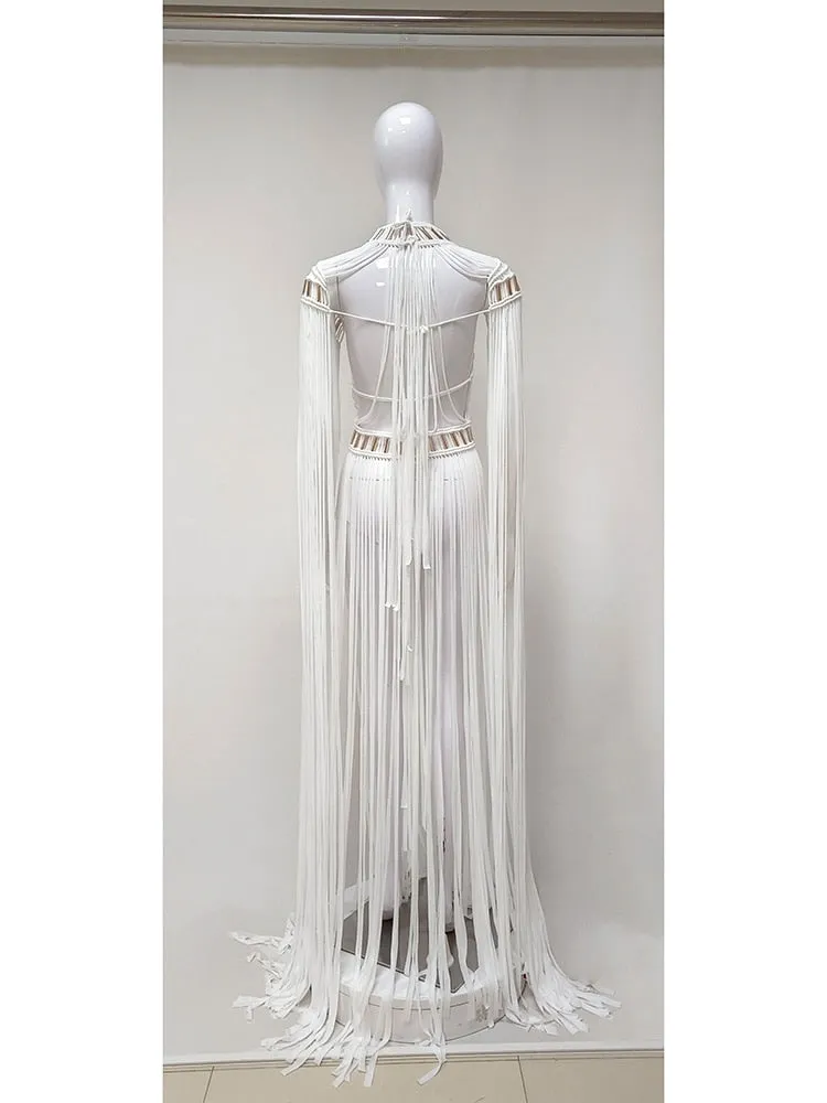 Handmade Designer Cotton Fringed Rope Dress - Women's Long