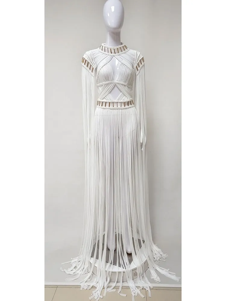 Handmade Designer Cotton Fringed Rope Dress - Women's Long