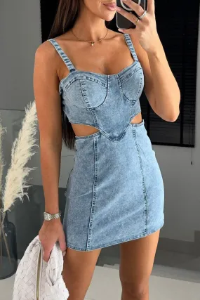 Sexy Sleeveless Denim Dresses with Hollow Design