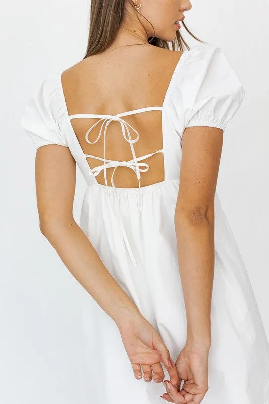 Back Tie Detail Short Sleeve Babydoll Dress