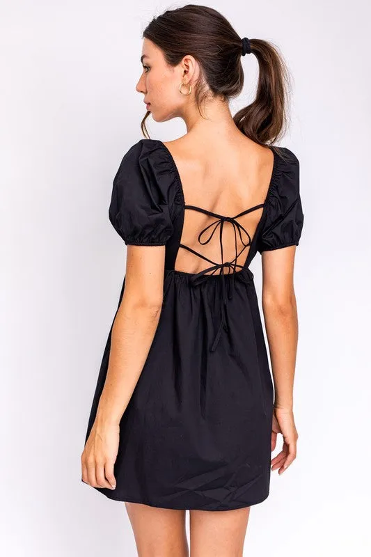 Back Tie Detail Short Sleeve Babydoll Dress