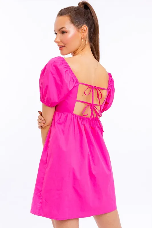 Back Tie Detail Short Sleeve Babydoll Dress