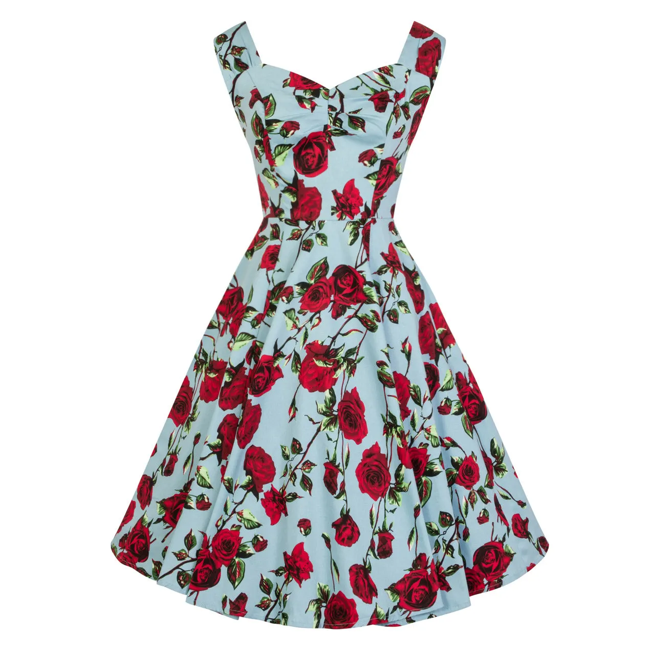 Blue Rose Floral Swing Dress