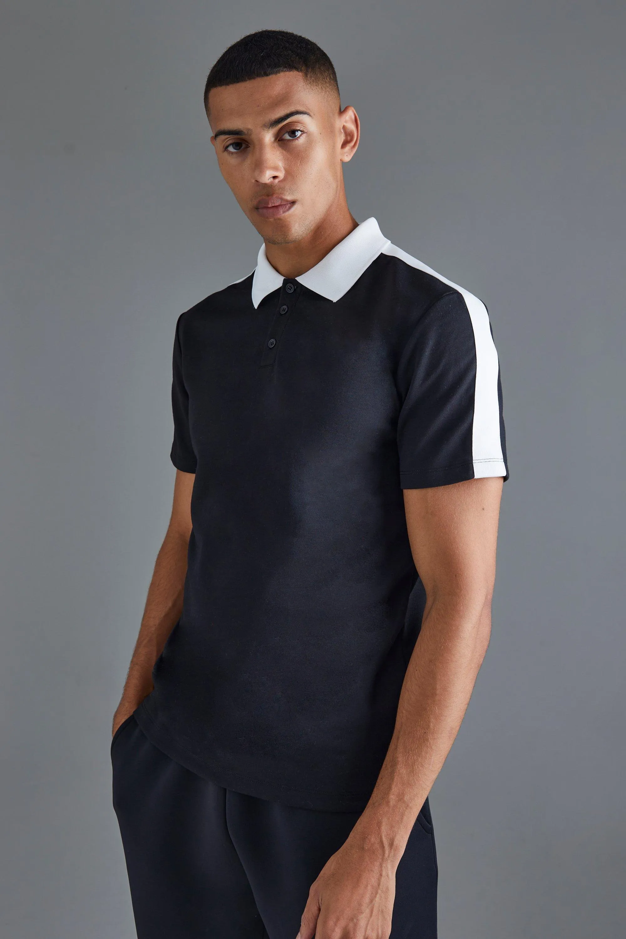 Slim Taped Interlock Polo | boohooMAN UK