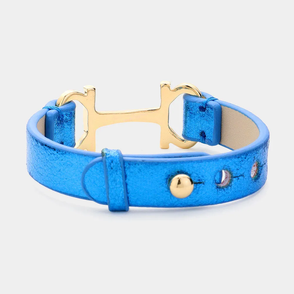 Metal H Pointed Snap Leather Bracelet