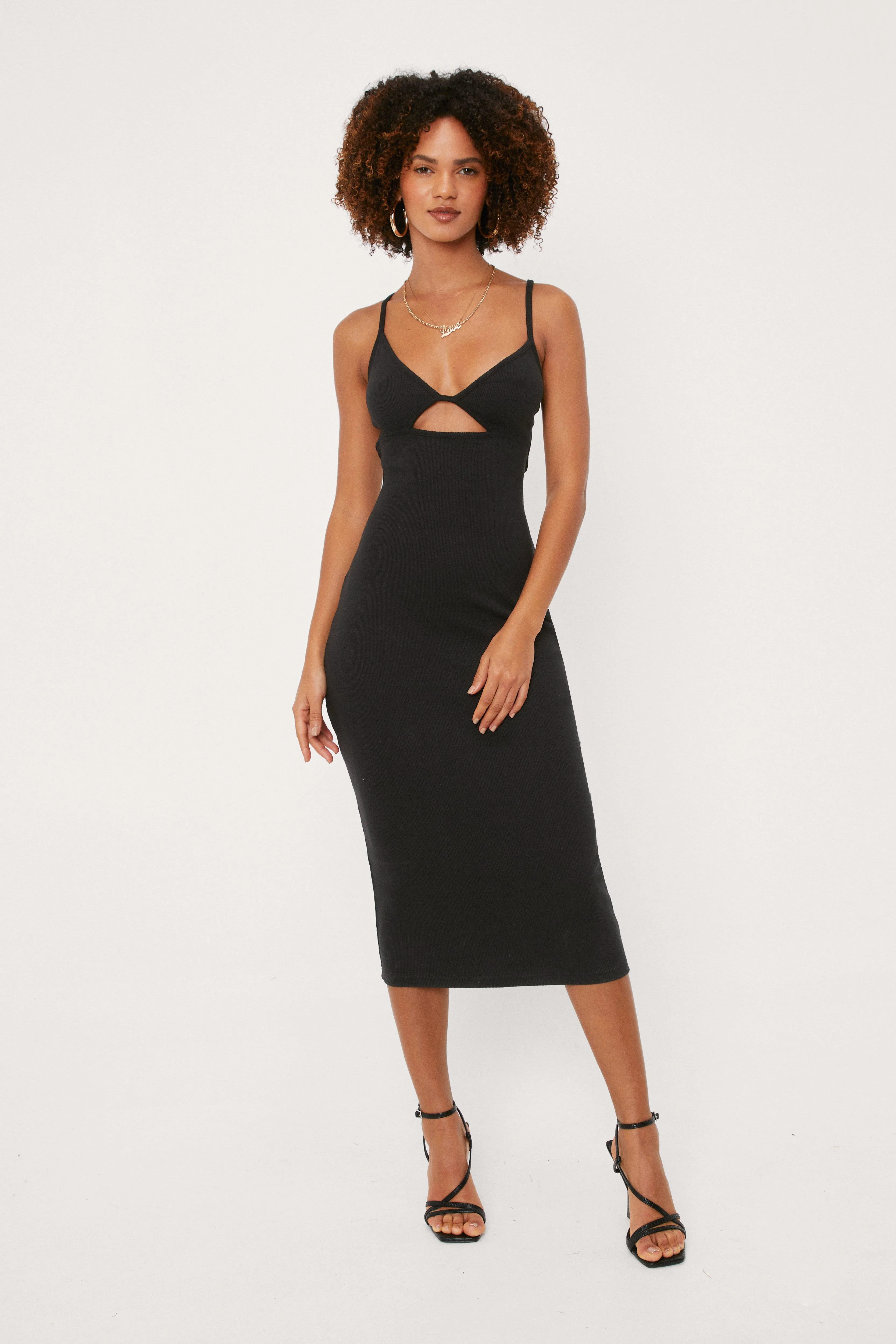 Strappy Back Bodycon Rib Midi Dress