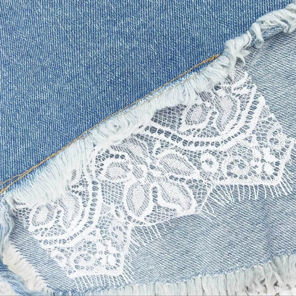 Lace Patchwork Denim Shorts