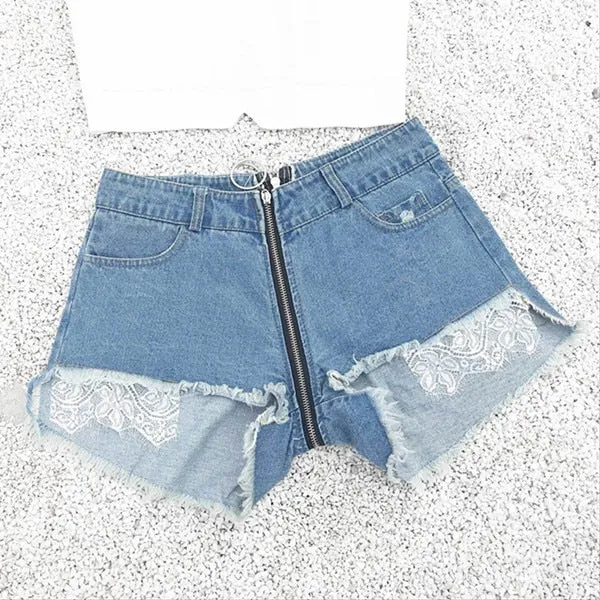 Lace Patchwork Denim Shorts