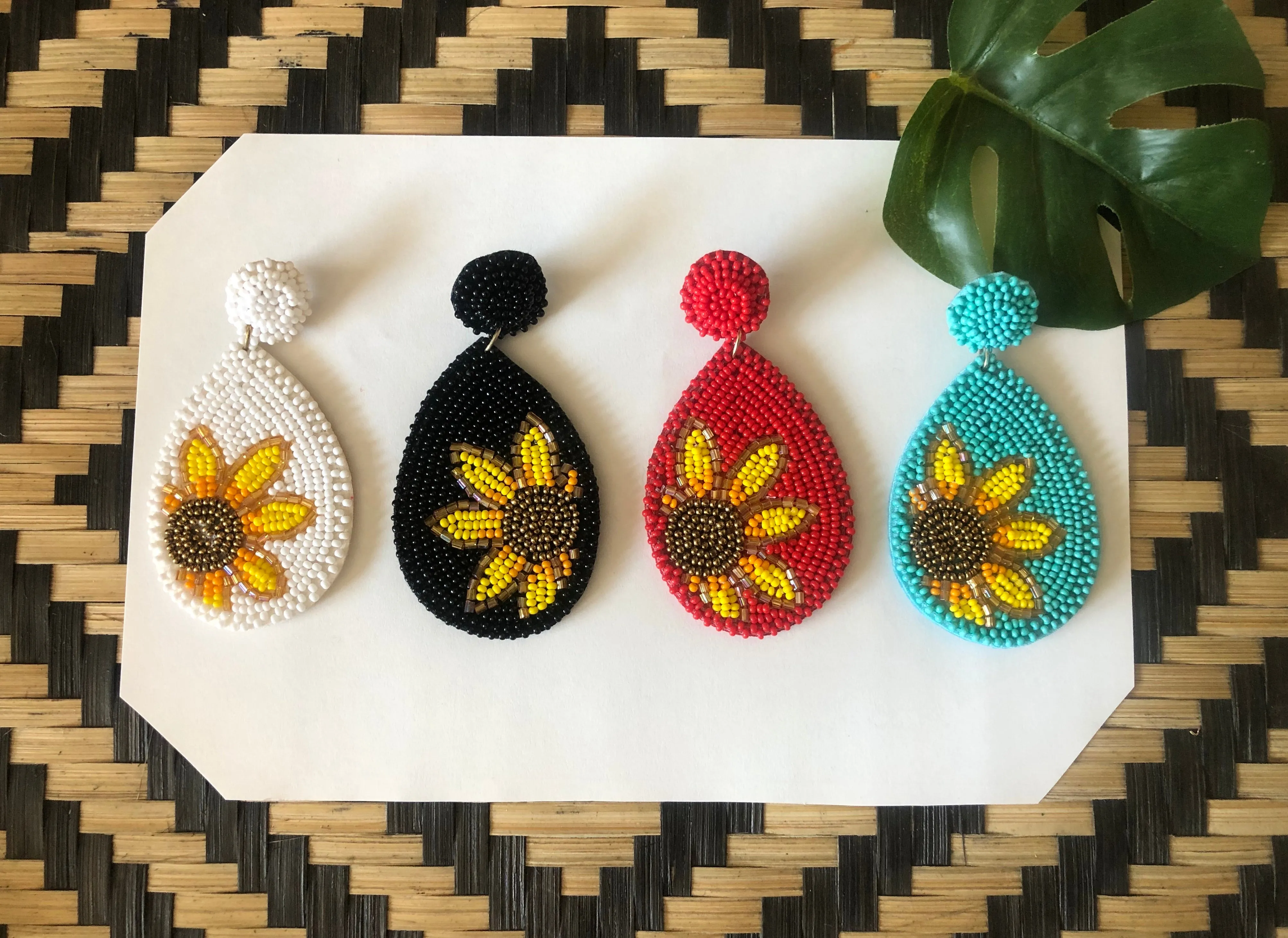 Sunflower Drops Beaded Earrings