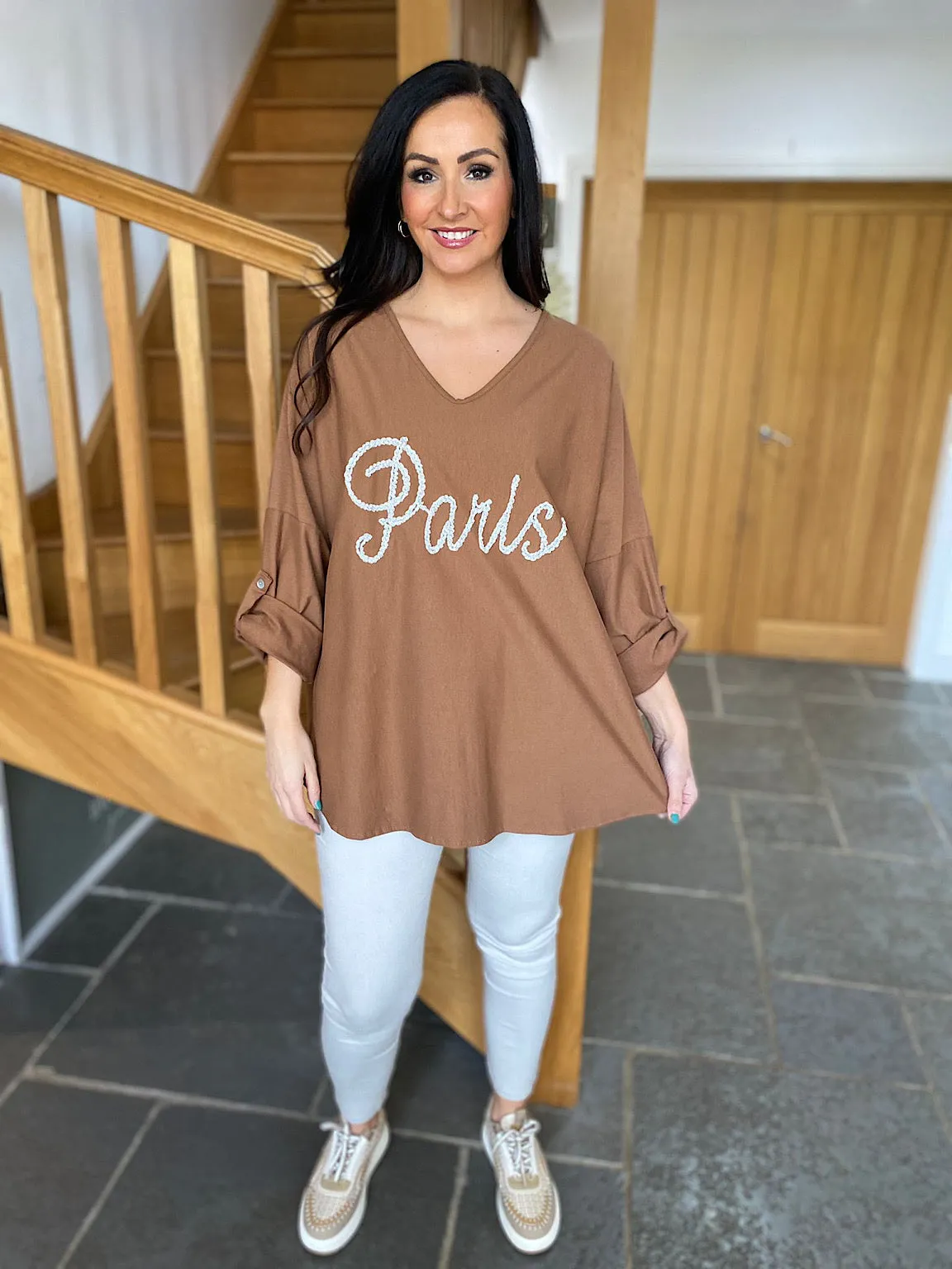 Tan Paris Slogan Sweatshirt Sam