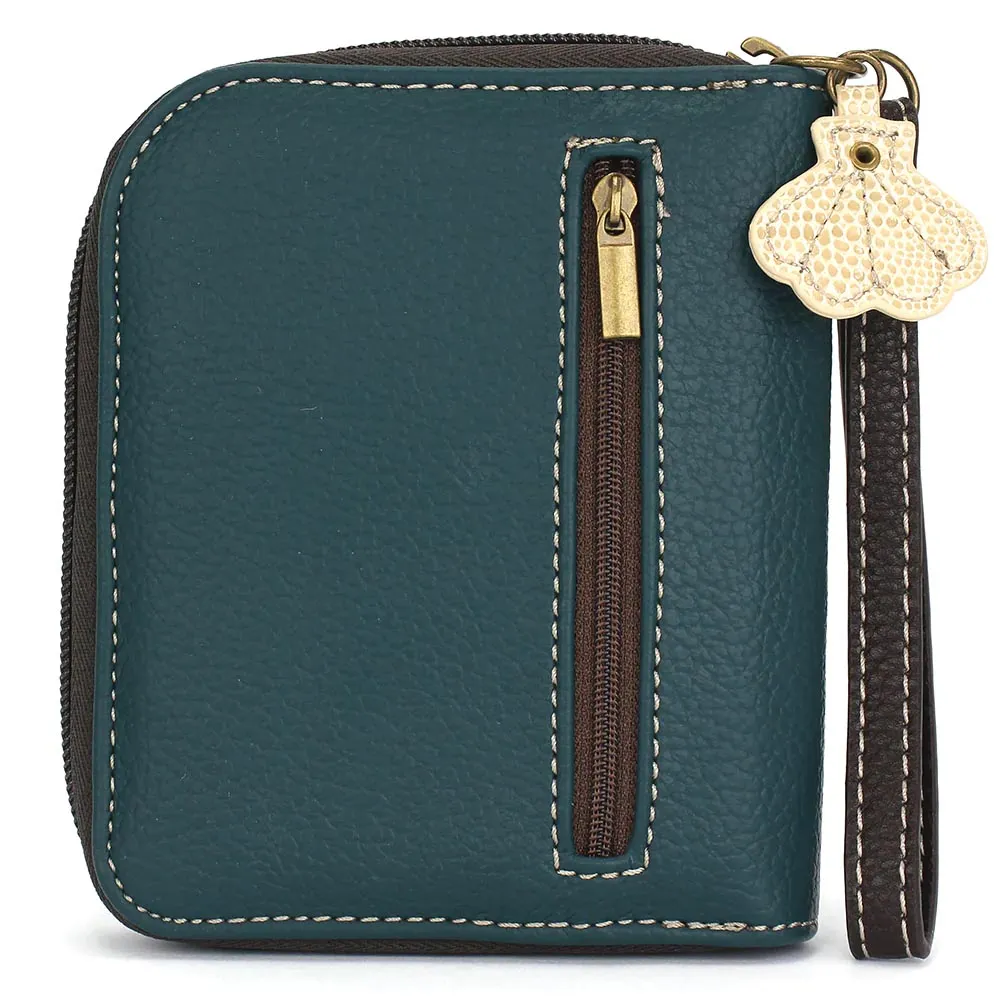 Teal Stripe Zip-Around Wallet with Crab Design