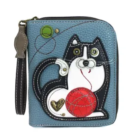 Blue Gray Fat Cat Zip-Around Wallet