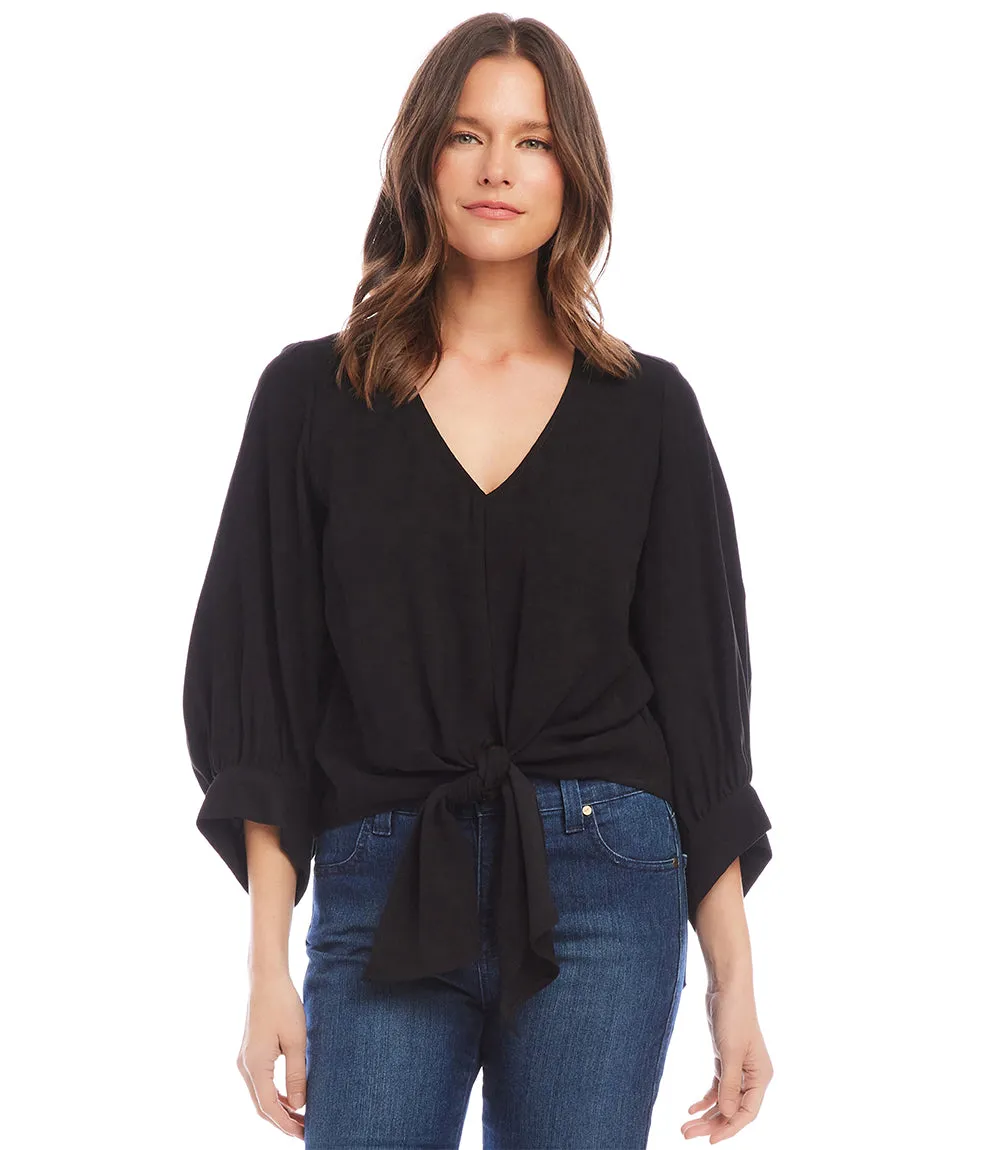 Blouson Sleeve Tie-Front Top