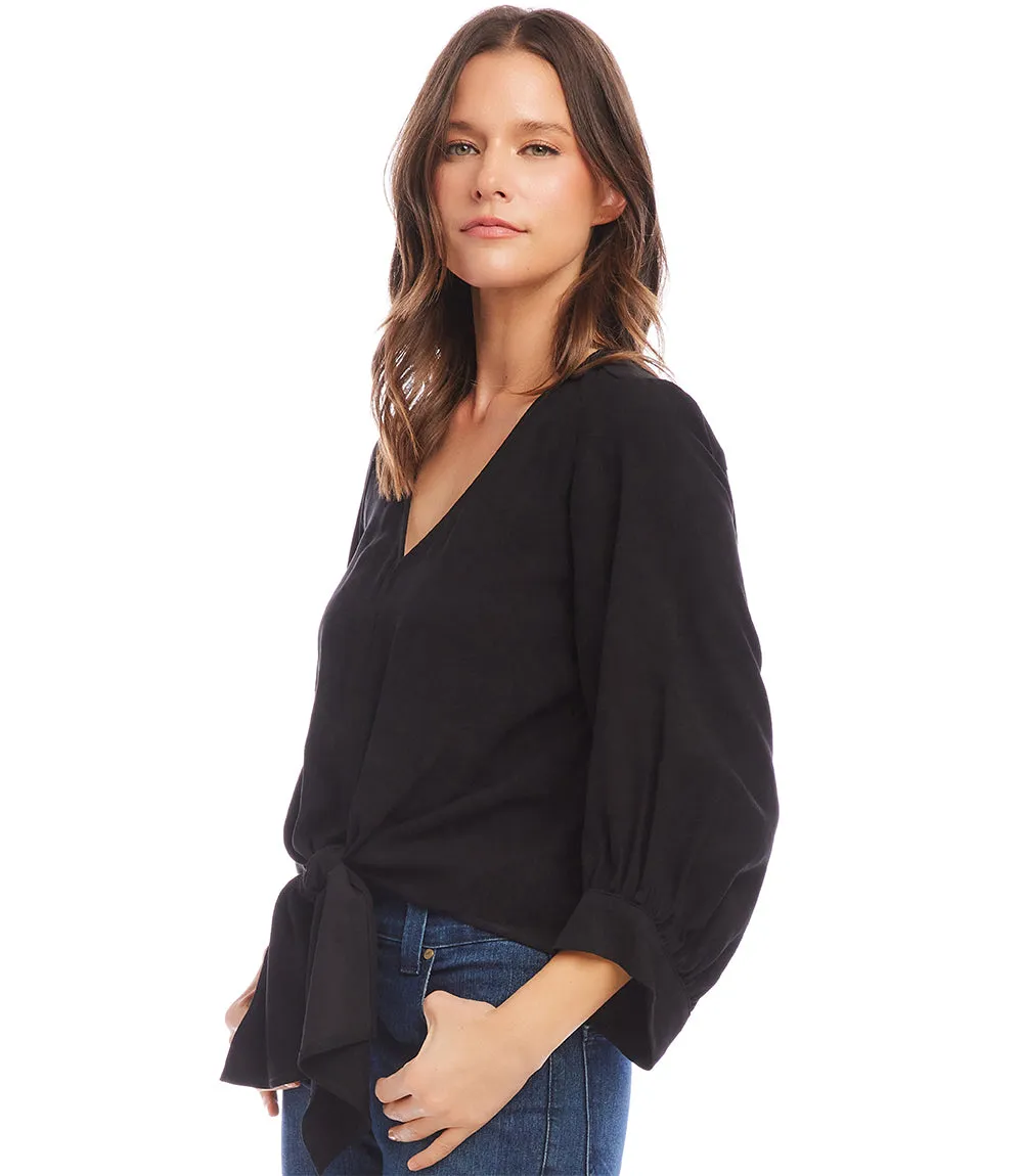 Blouson Sleeve Tie-Front Top