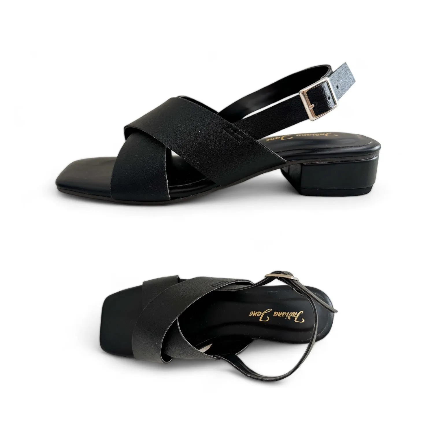 Block Heel Sandals with Topaz Cross Straps