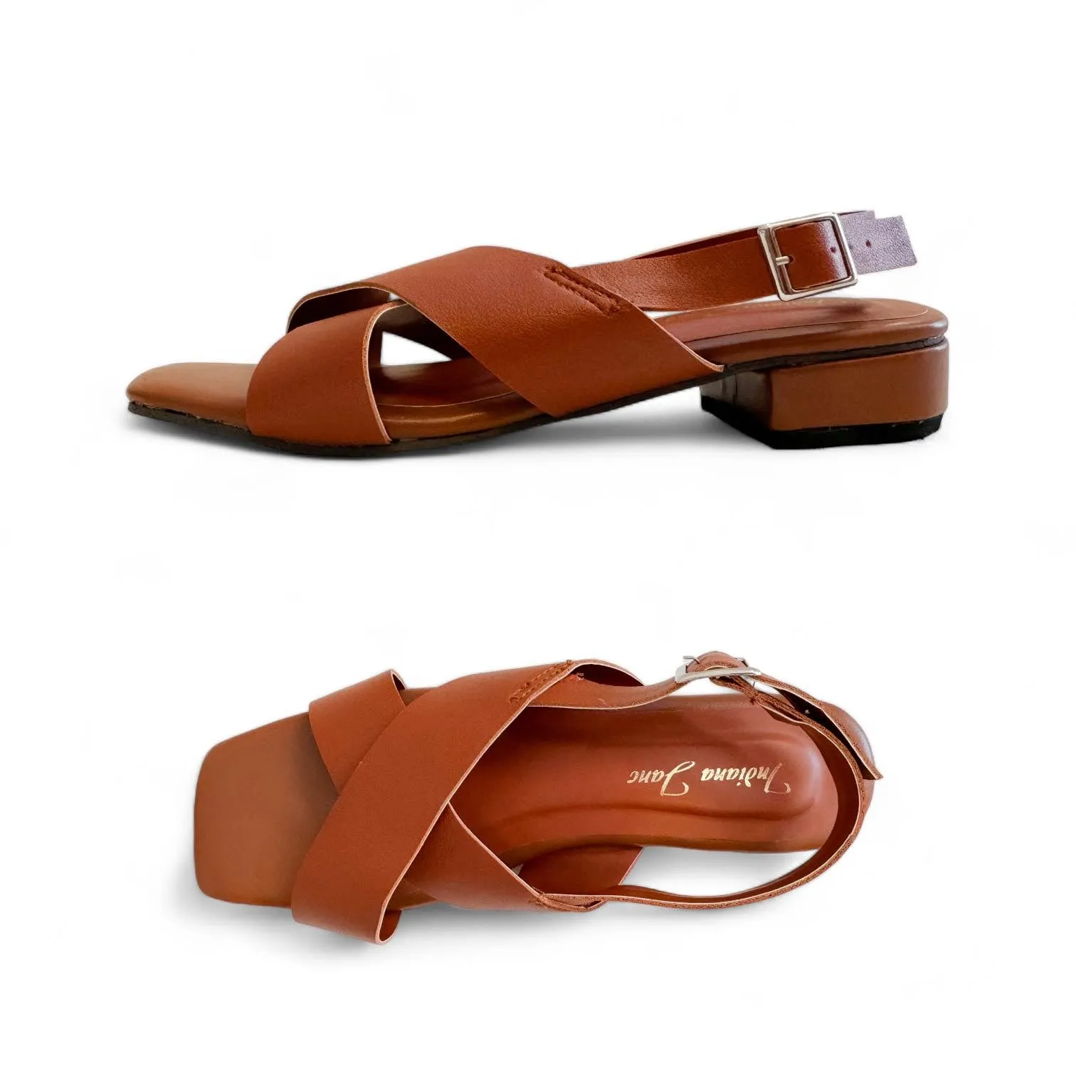 Block Heel Sandals with Topaz Cross Straps