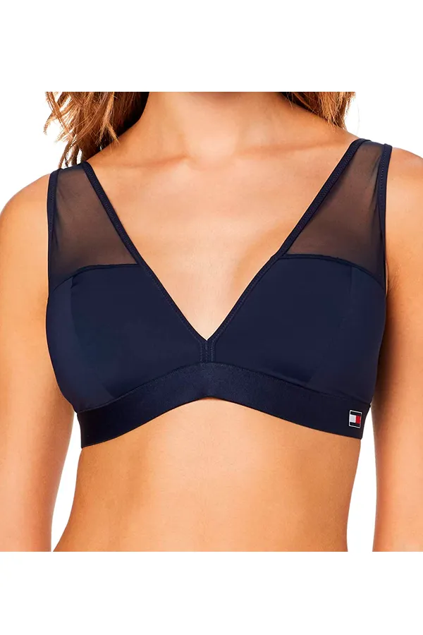 Women's Navy Padded Triangle Bralette by Tommy Hilfiger