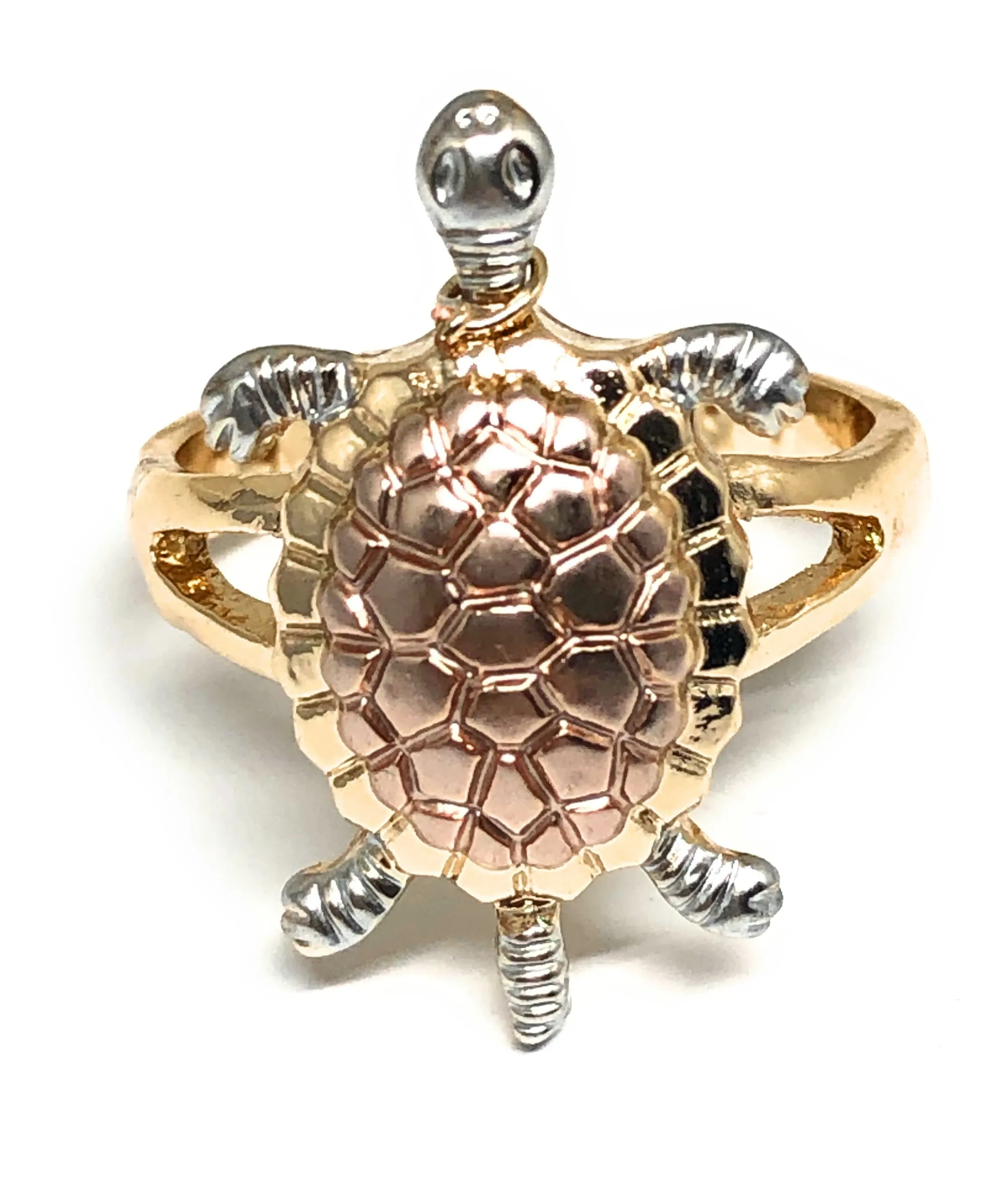 Gold Plated Tri-Color Turtle Ring