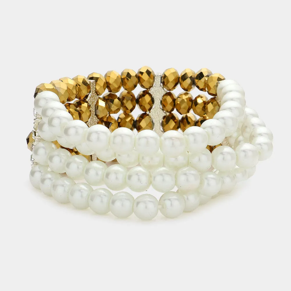 Two Tone Pearl Glass Bead Bracelet