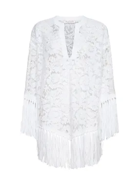 Valentino V-Neck Blouse with Fringed Edges