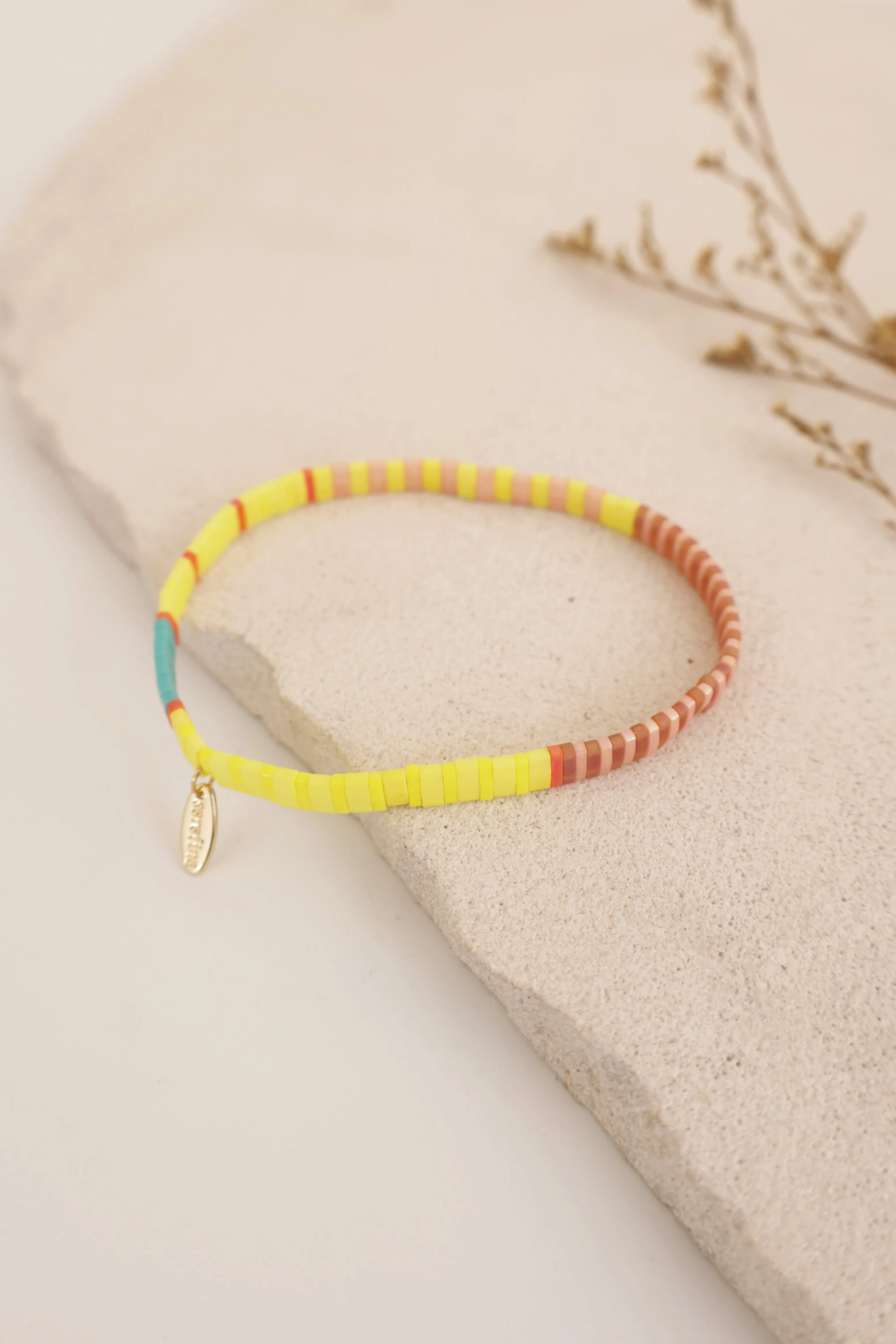 Beaded Yellow Chicklet Bracelet